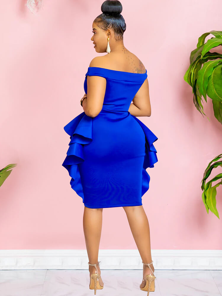 Off Shoulder Ruffle Bodycon Midi Dresses