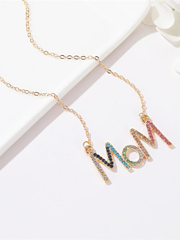 Colorful Rhinestone Letter Mom Necklaces