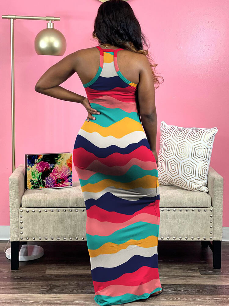 Sleeveless Color Block Bodycon Maxi Dress