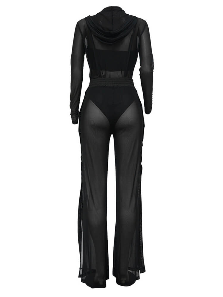 Three Piece Mesh Long Sleeve Pant Suits