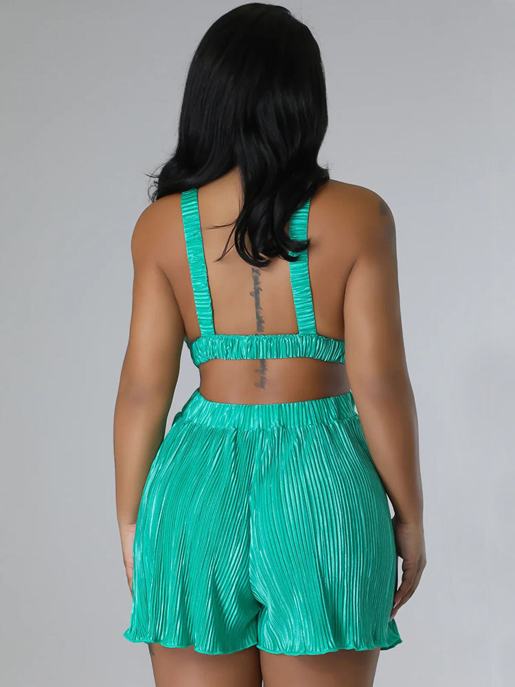 Spaghetti Strap V Neck Ruched Backless Hollow Out Jumpsuits