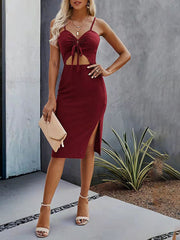 Cut Out Slit Backless Midi Dresses