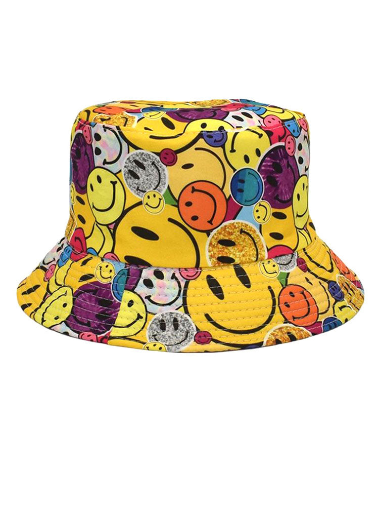 Houndstooth Smiling Face Print Bucket Hat