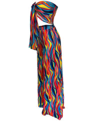 Two Piece Colorful Tube Top & Wide Leg Pants