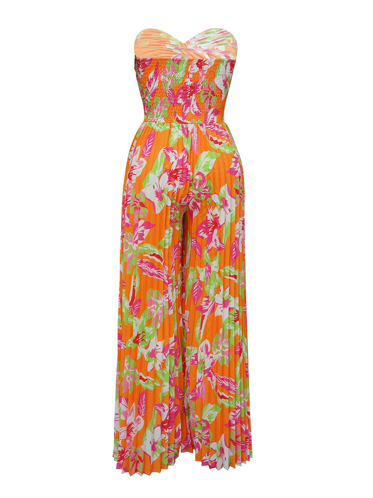 Sleeveless Backless Floral Wide Leg Jumpsuit