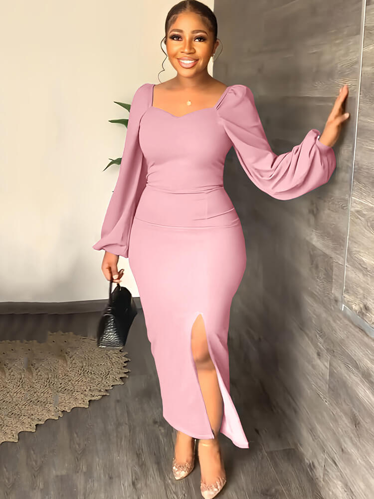 Chiffon Long Sleeve Bodycon Split Maxi Dresses