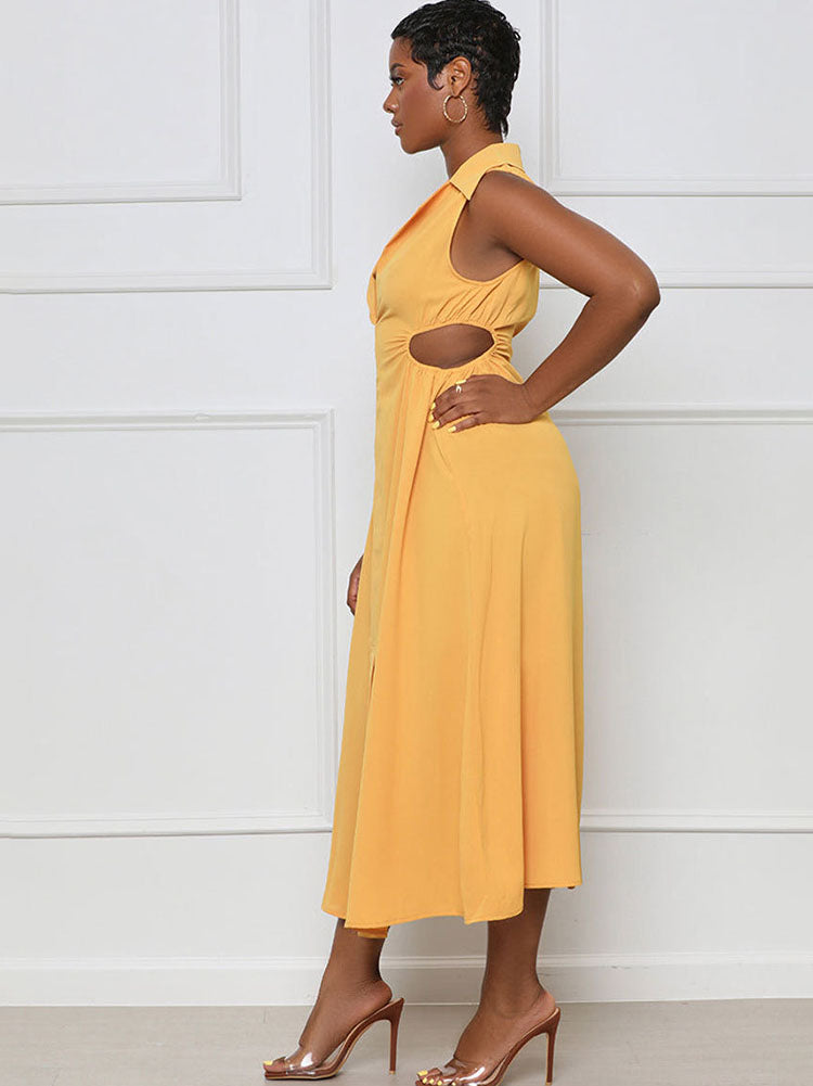 Lapel V Neck Sleeveless Maxi Dresses