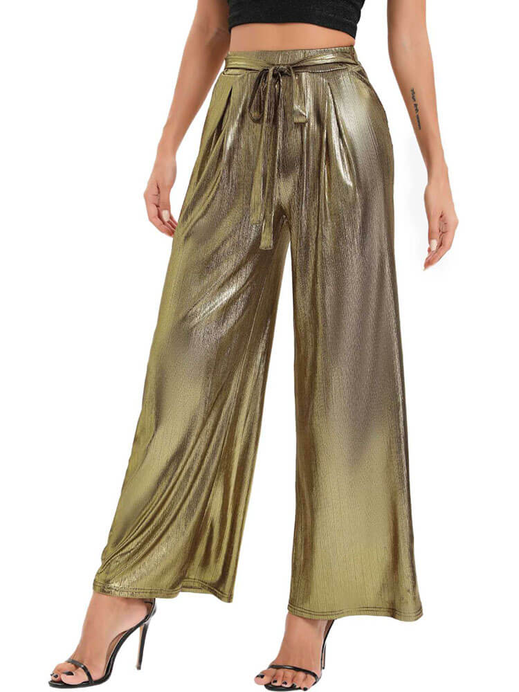 Tie Up Bronzing Wide Leg Long Pants