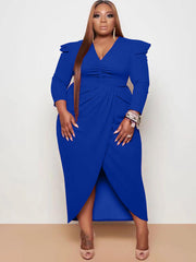 Plus Size Long Sleeve Asymmetrical Midi Dresses