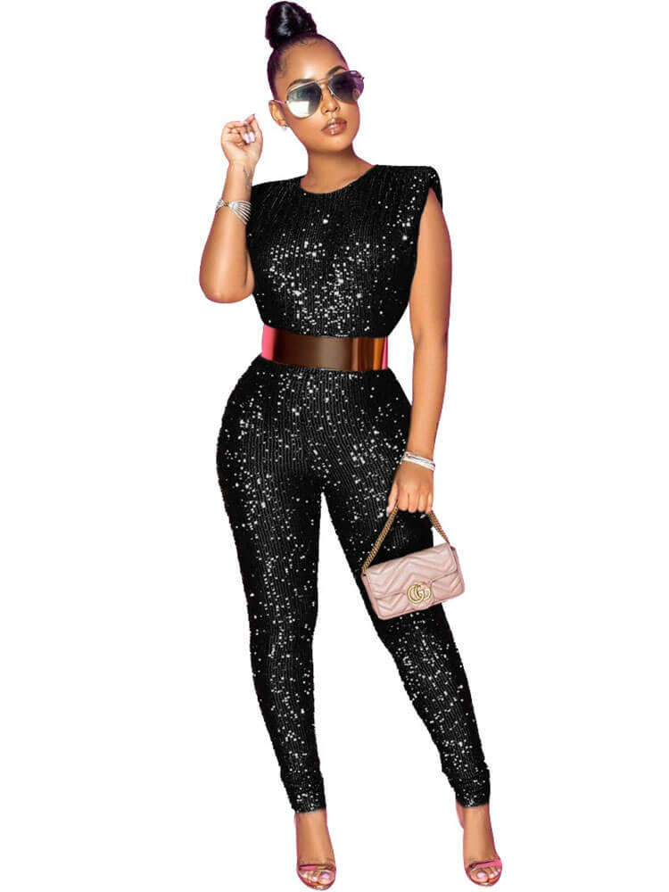 Sleeveless Sequins High Waist Bodycon Jumpsuits