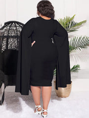 Plus Size Split Sleeves High Waist Midi Dresses