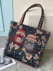 Embroidered Owl Floral Print Shoulder Bag