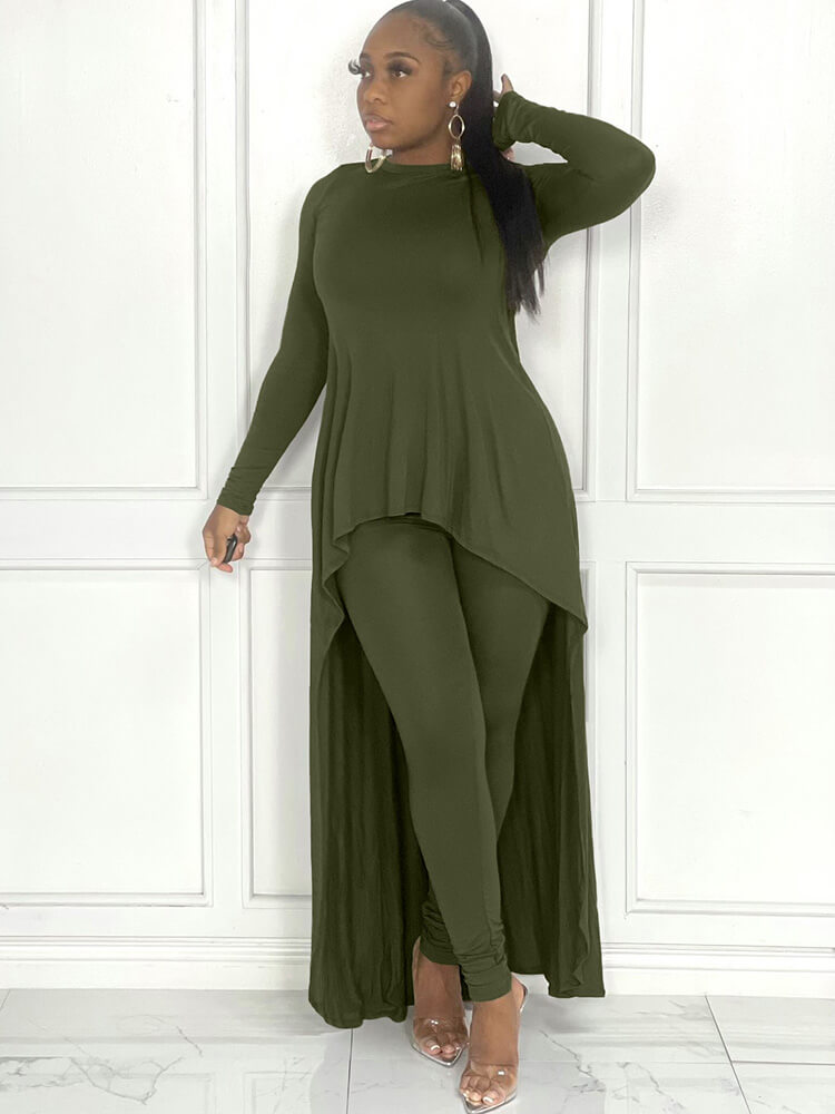 Two Piece Long Sleeve Asymmetrical Tops & Bodycon Pants