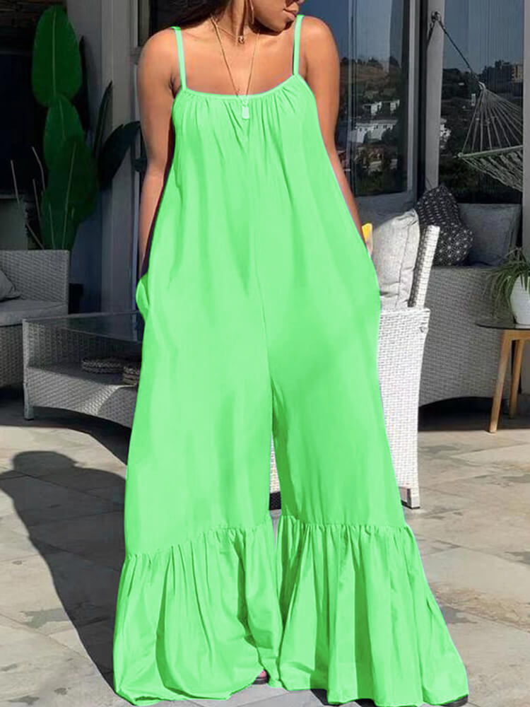 Spaghetti Strap Sleeveless Wide Leg Jumpsuit