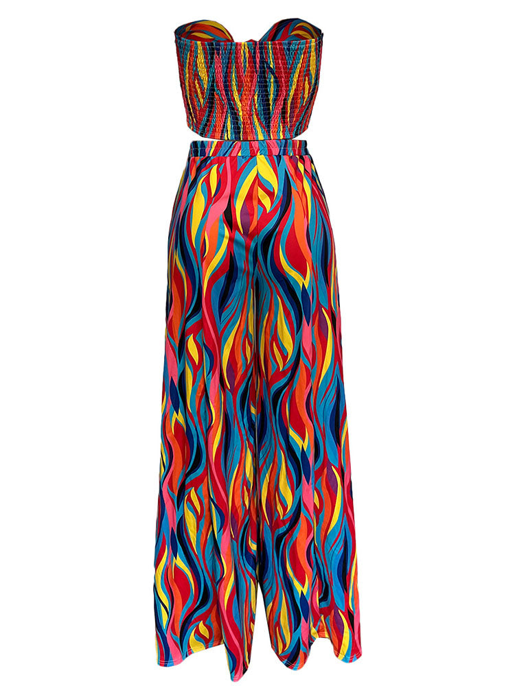 Two Piece Colorful Tube Top & Wide Leg Pants