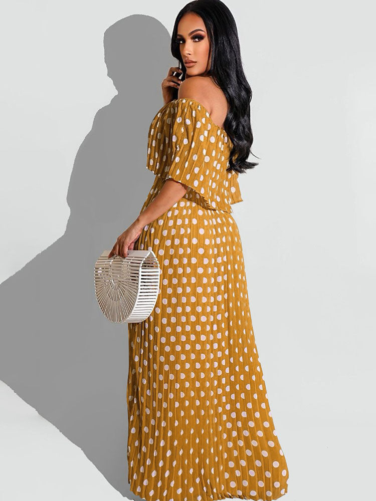 Chiffon Off Shoulder Polka Dot Maxi Dresses