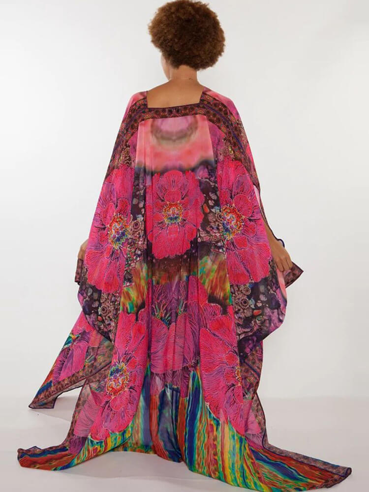 Chiffon Floral Printed Split Long Cardigan