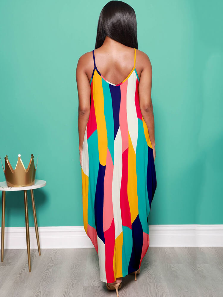 Spaghetti Strap Color Block Maxi Dress