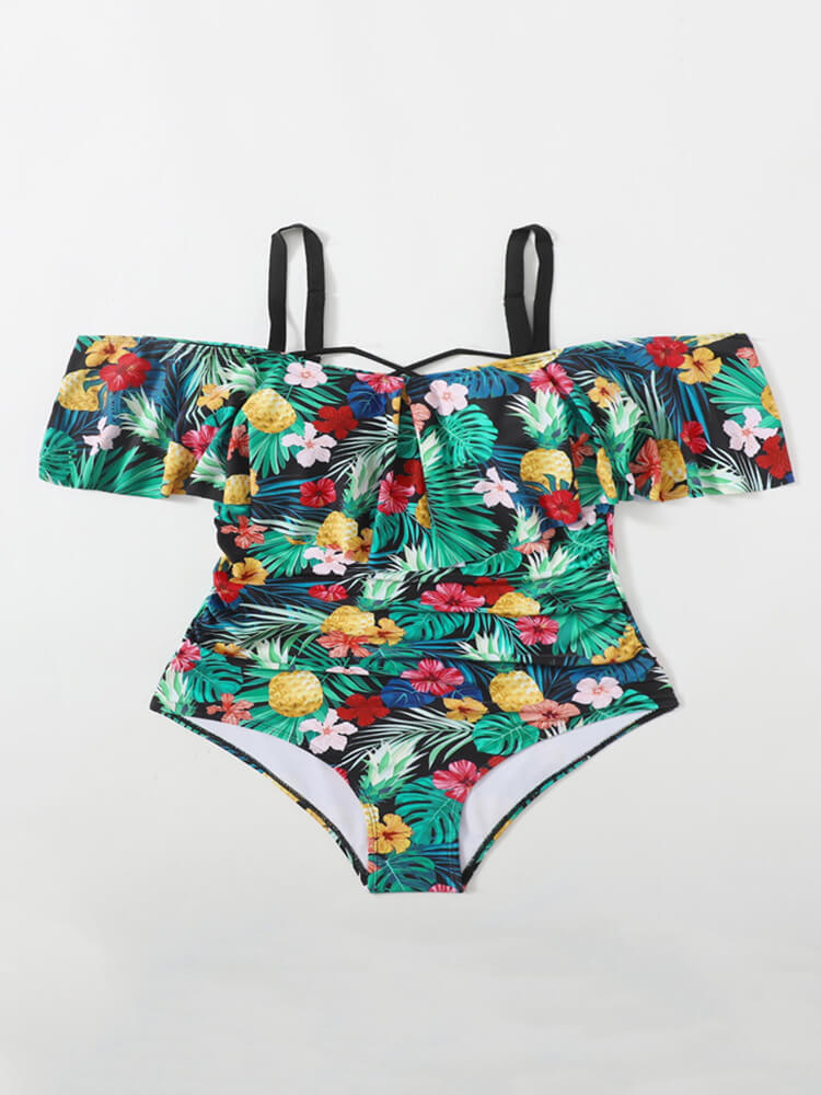 Off Shoulder Floral Print Bodycon Swimsuits