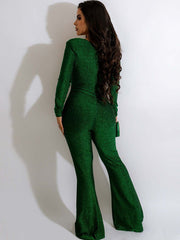 Glitter Long Sleeves Zipper Jumpsuits