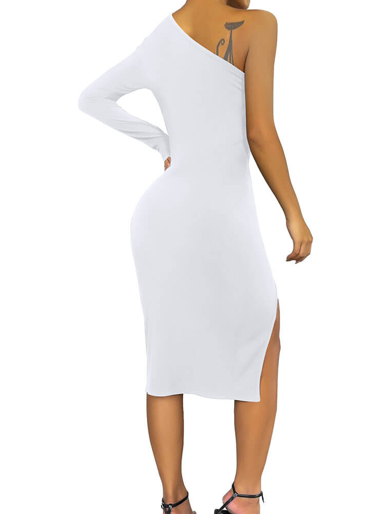 One Shoulder Cutout Slit Midi Dresses