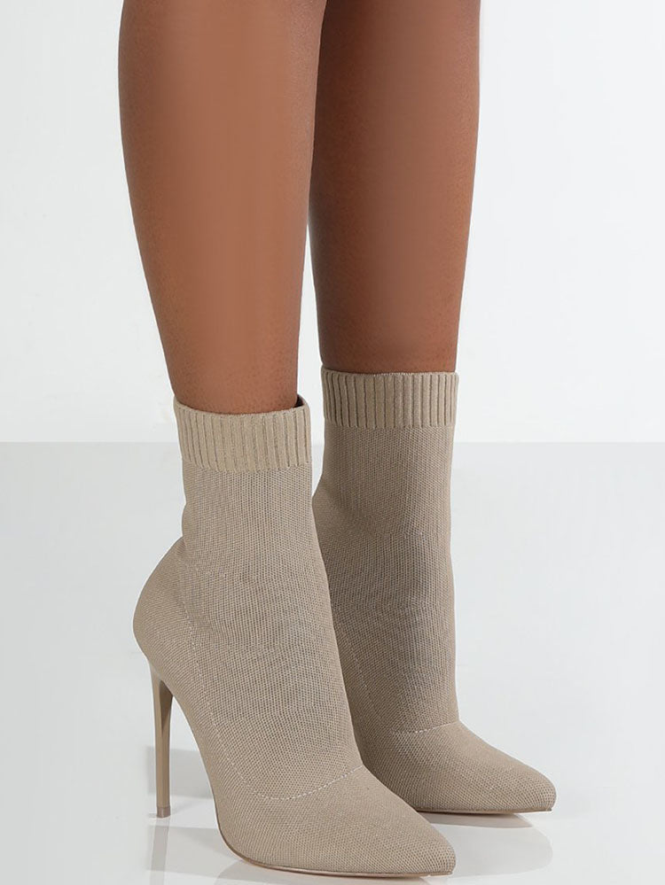 Ribbed Knit Solid Color Anklet Boots