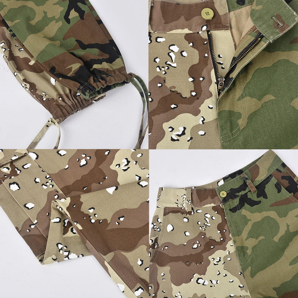 Camouflage Print Patchwork Long Pants