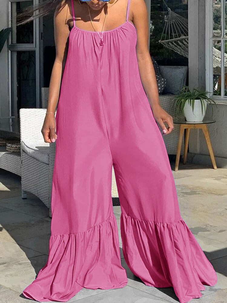 Spaghetti Strap Sleeveless Wide Leg Jumpsuit