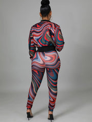 Two Piece Graffiti Zipper Jackets & Skinny Pants