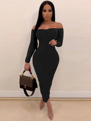 Off Shoulder Long Sleeve Elegant Maxi Dresses