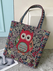 Embroidered Owl Floral Print Shoulder Bag