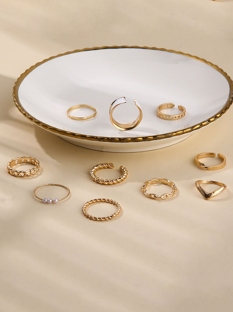 Ten Piece Twist Pearl Rings Sets