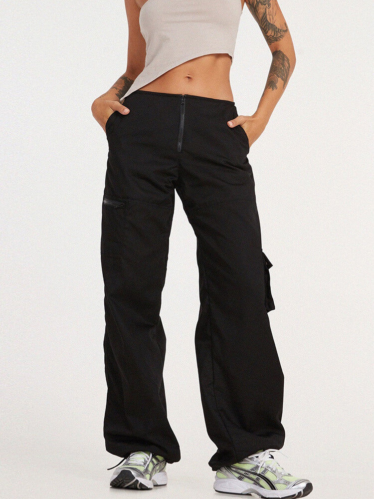 Low Waist Zipper Cargo Long Pants