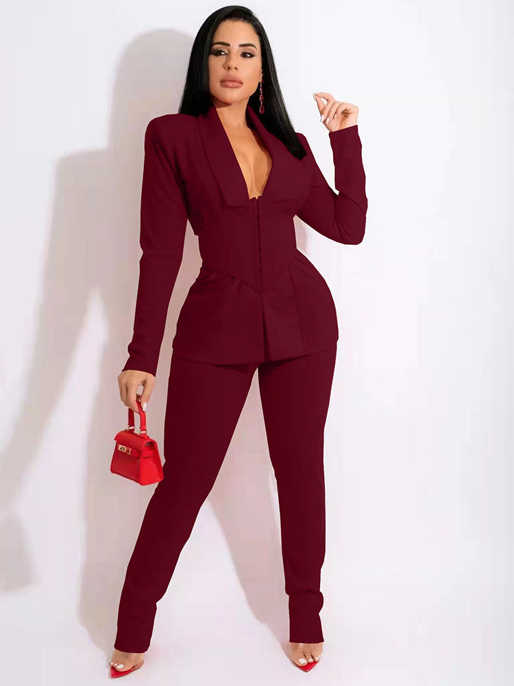 Two Piece Long Sleeve Blazer Pants Outfits