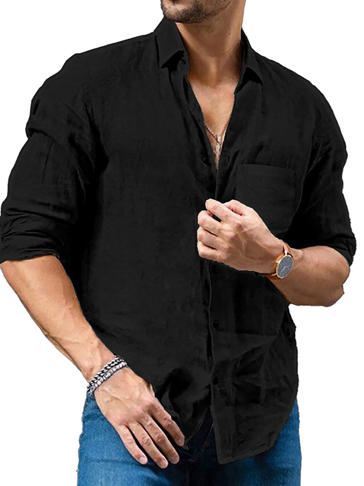 Mens Casual Linen Long Sleeve Shirts