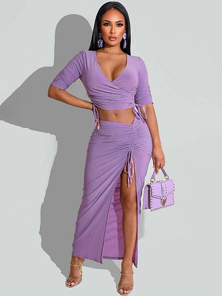 Split Crop Top String Two Piece Crop Top & Split Skirt Suits – Viho Shop
