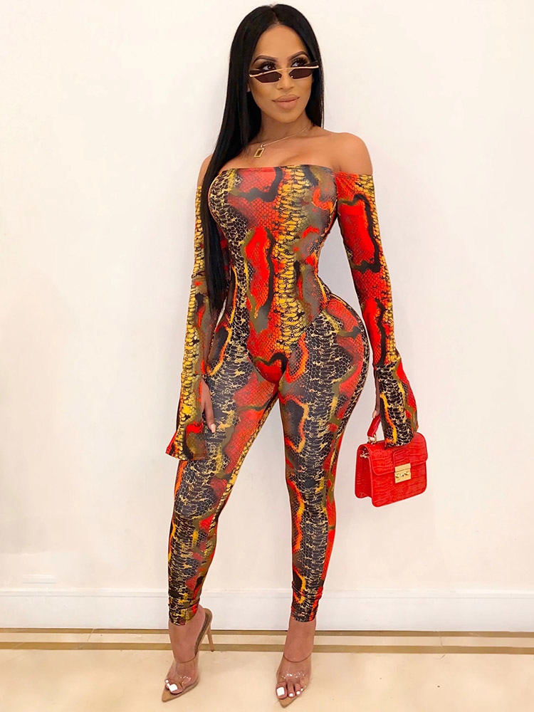 Two Pieces Printed Off Shoulder JumpSuit & Bodycon Pants