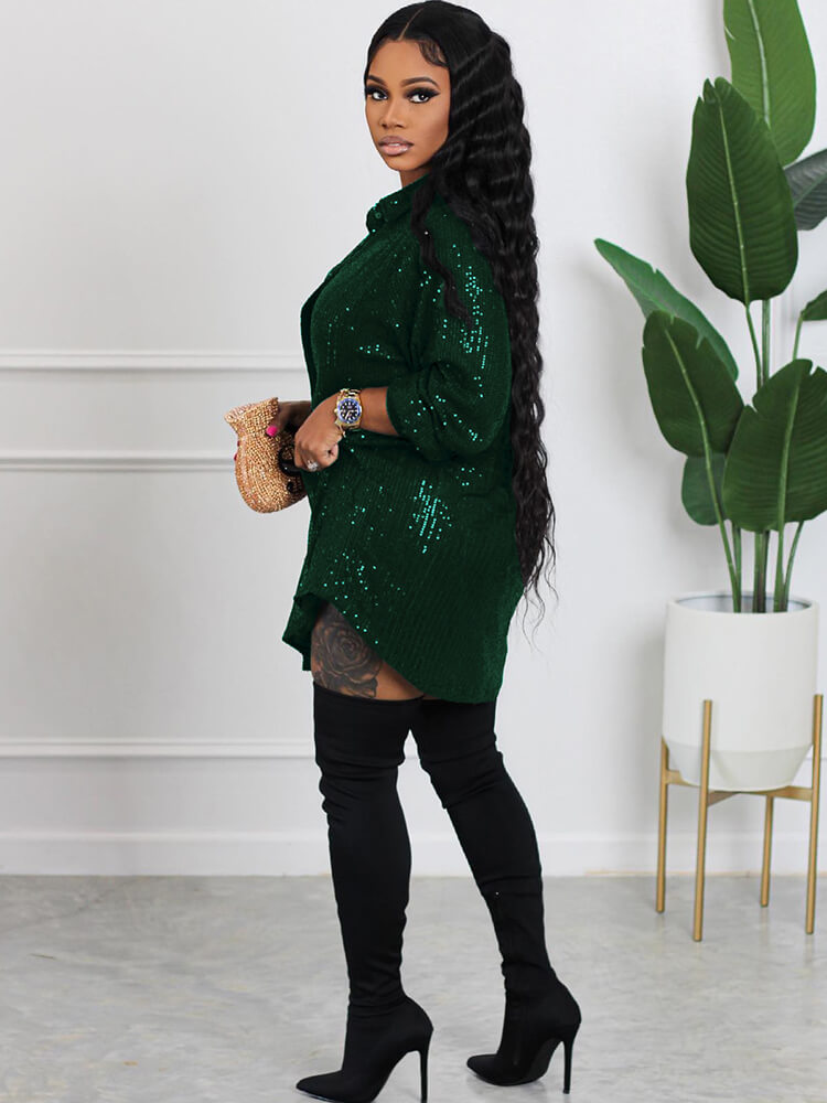 Sequin Patchwork Long Sleeve Bodycon Shirts