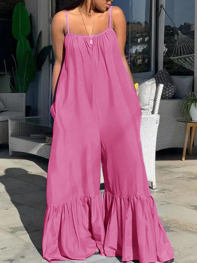 Spaghetti Strap Sleeveless Wide Leg Jumpsuit