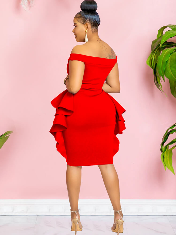 Off Shoulder Ruffle Bodycon Midi Dresses