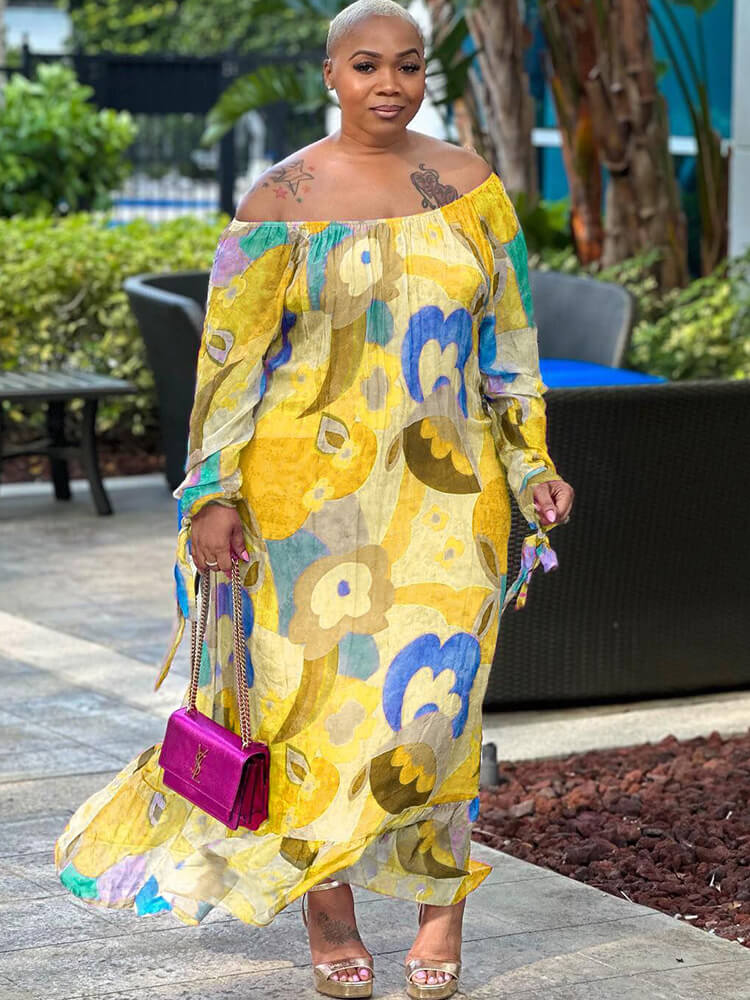 Off Shoulder Printed Casual Maxi Dresses – Viho Shop
