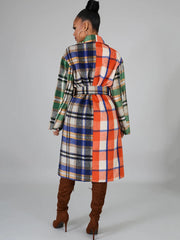 Woolen Long Sleeve Plaid Print Bodycon Coats