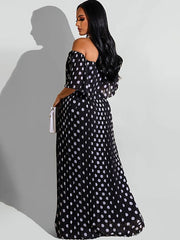 Chiffon Off Shoulder Polka Dot Maxi Dresses