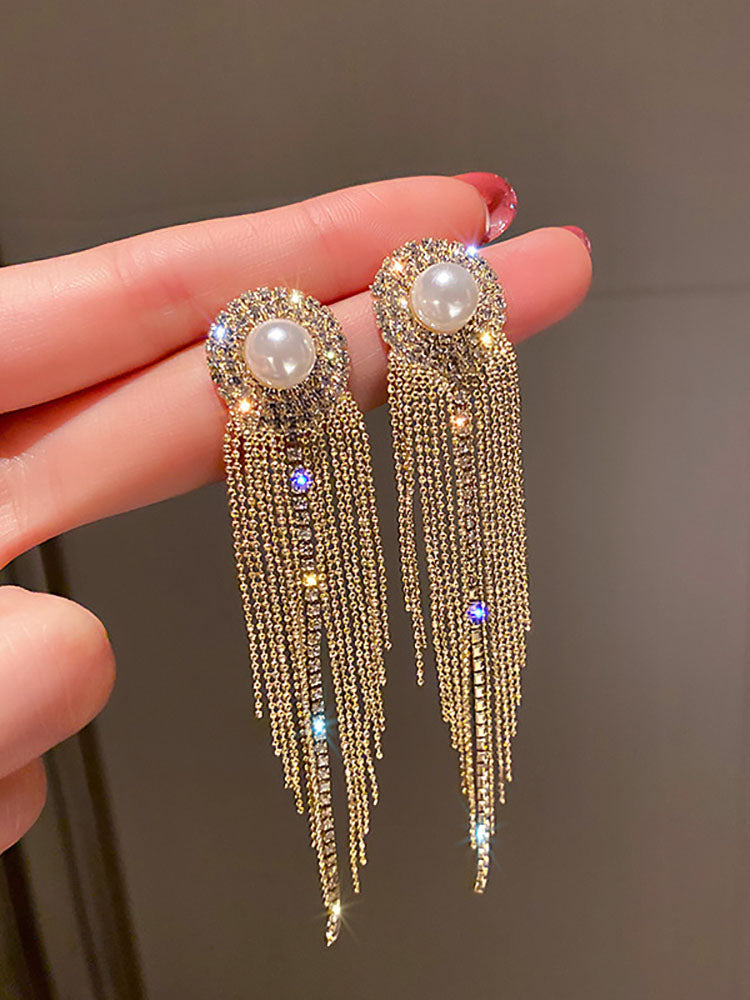 Rhinestone Butterfly Heart Tassel Earrings