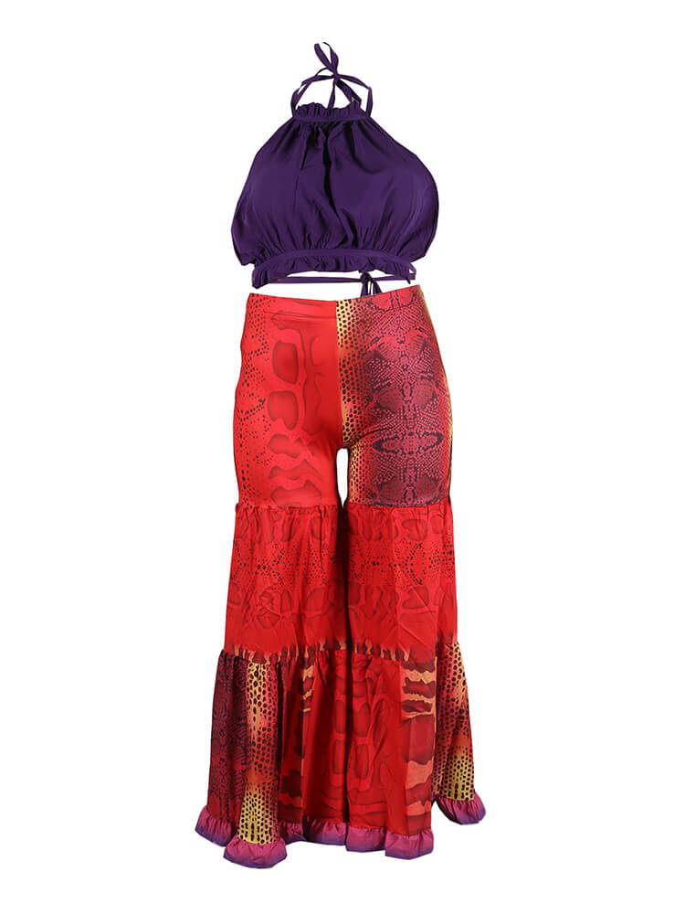 Tie-Back Crop Top and Printed Wide Leg Pants