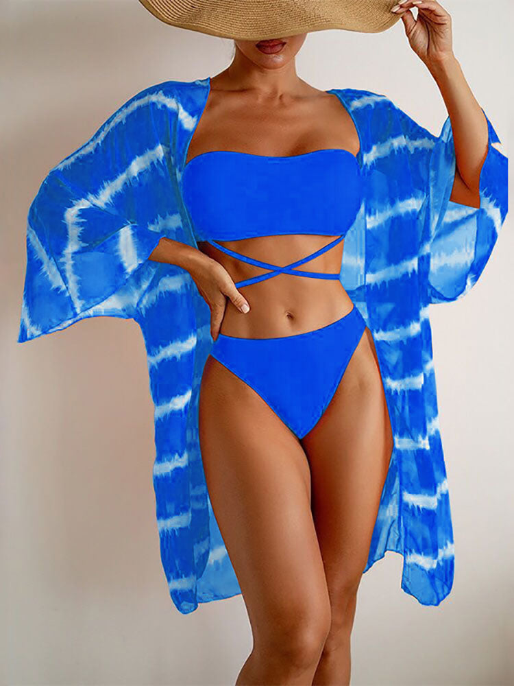 Three Piece Tie Dyed Print Swimsuits