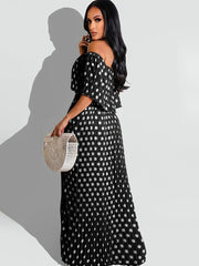 Chiffon Off Shoulder Polka Dot Maxi Dresses