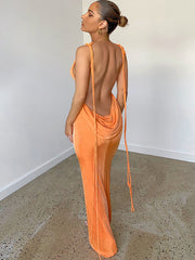 Swing Collar Spaghetti Strap Backless Maxi Dresses