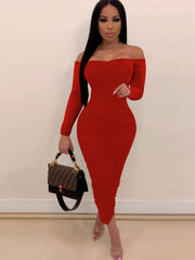 Off Shoulder Long Sleeve Elegant Maxi Dresses