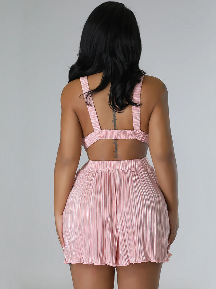 Spaghetti Strap V Neck Ruched Backless Hollow Out Jumpsuits